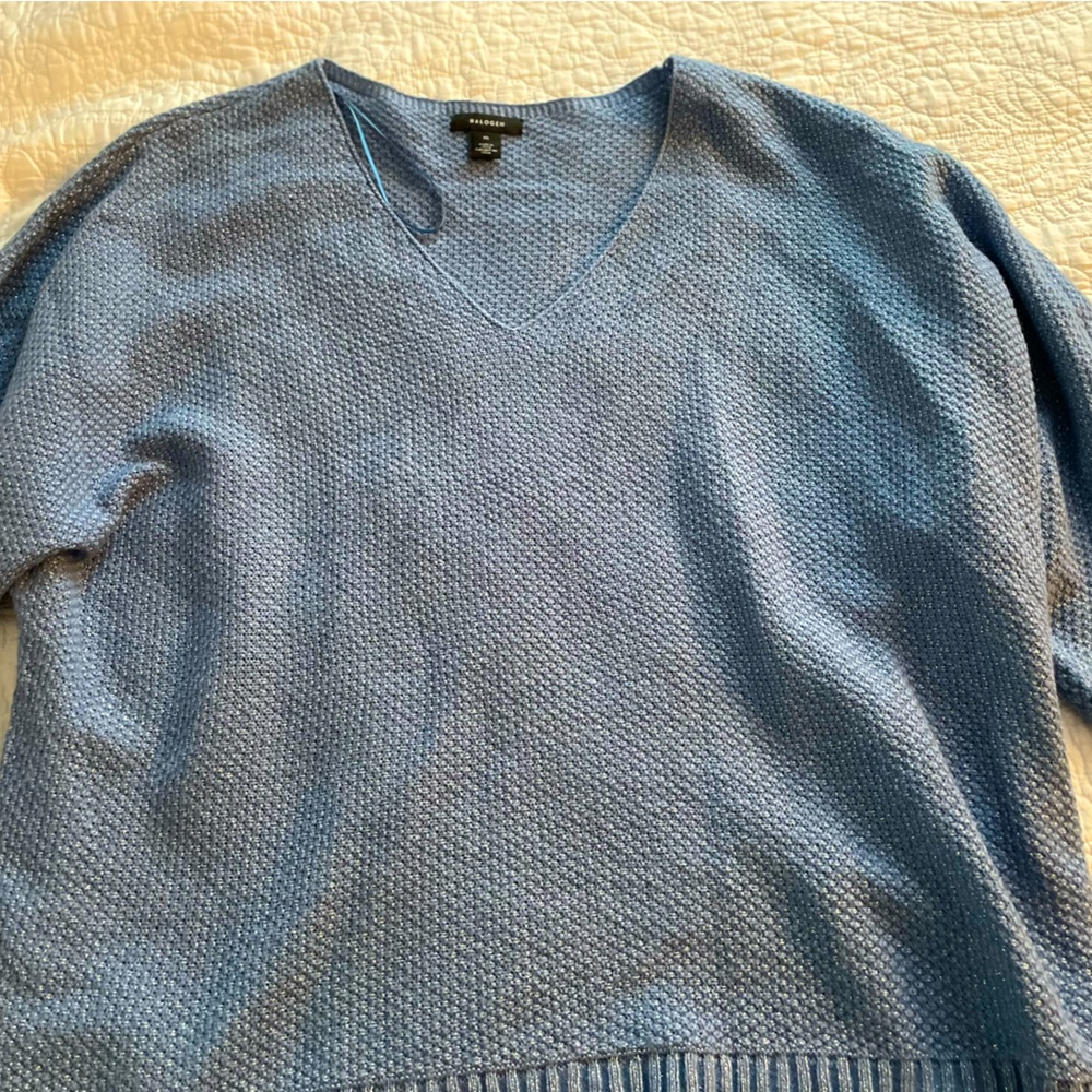 Nordstrom cotton weave tunic top, Halogen brand. Medium blue, dolman sleeves